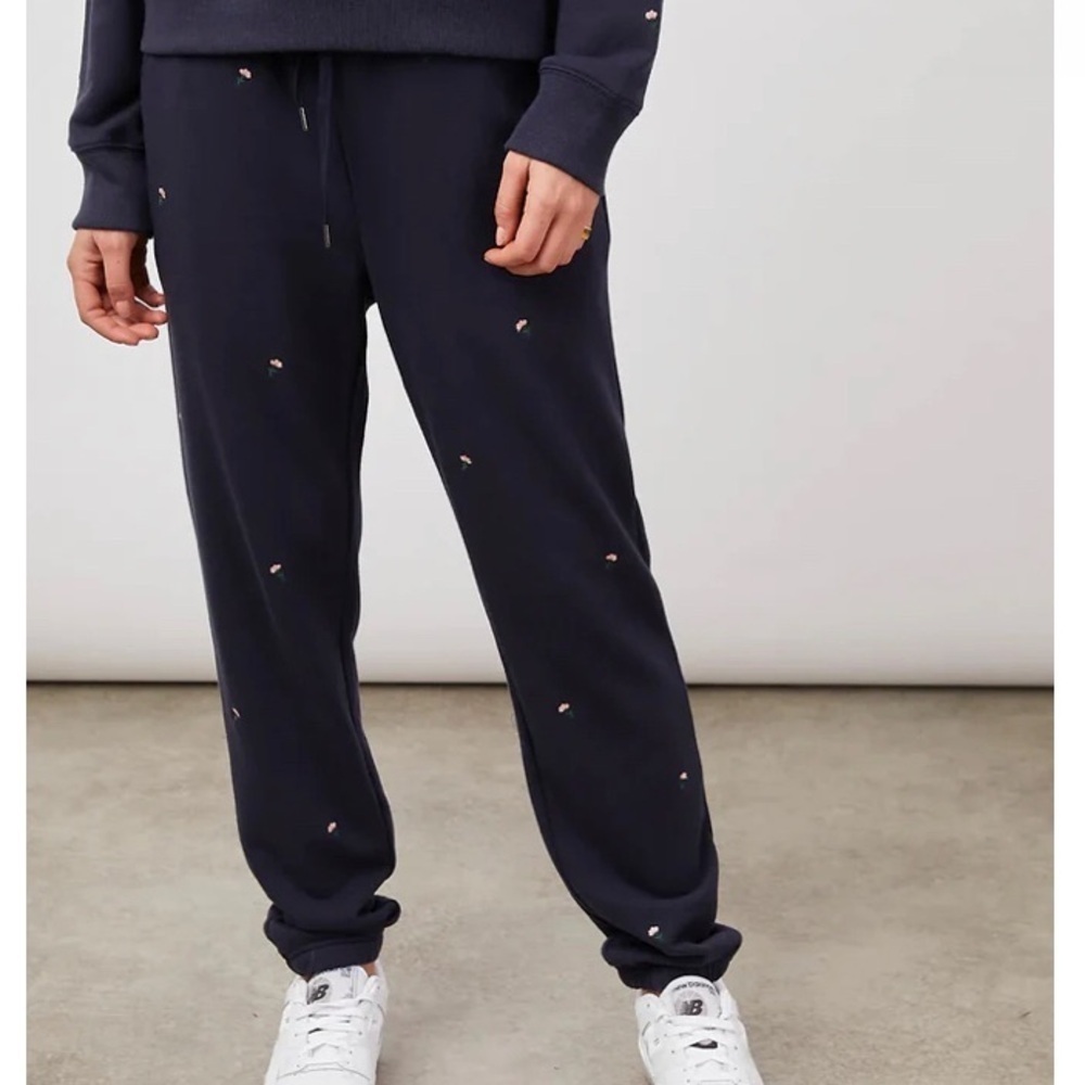 Rails Kingston Embroidered Sweatpants Navy with Pink Flower Buds Size Small
